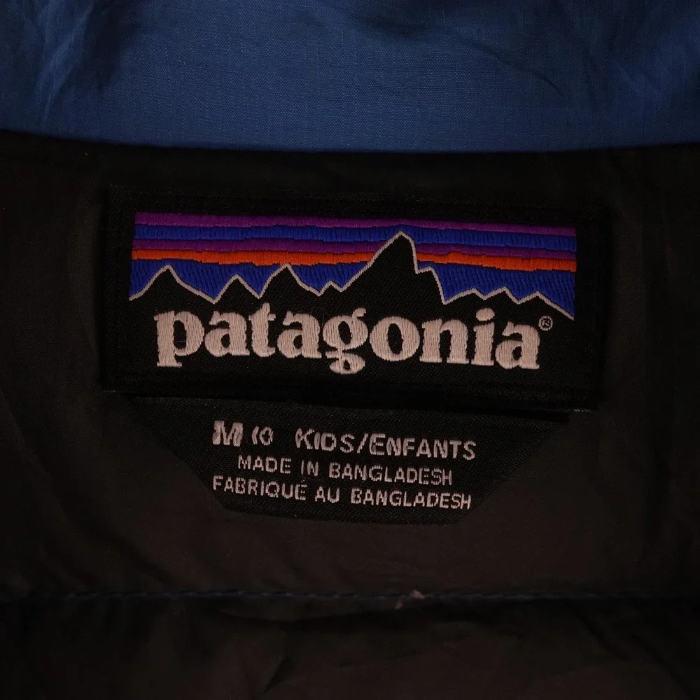 Patagonia Kids Size M 10 Down Sweater Puffer Jacket Blue Full Zip Quilted